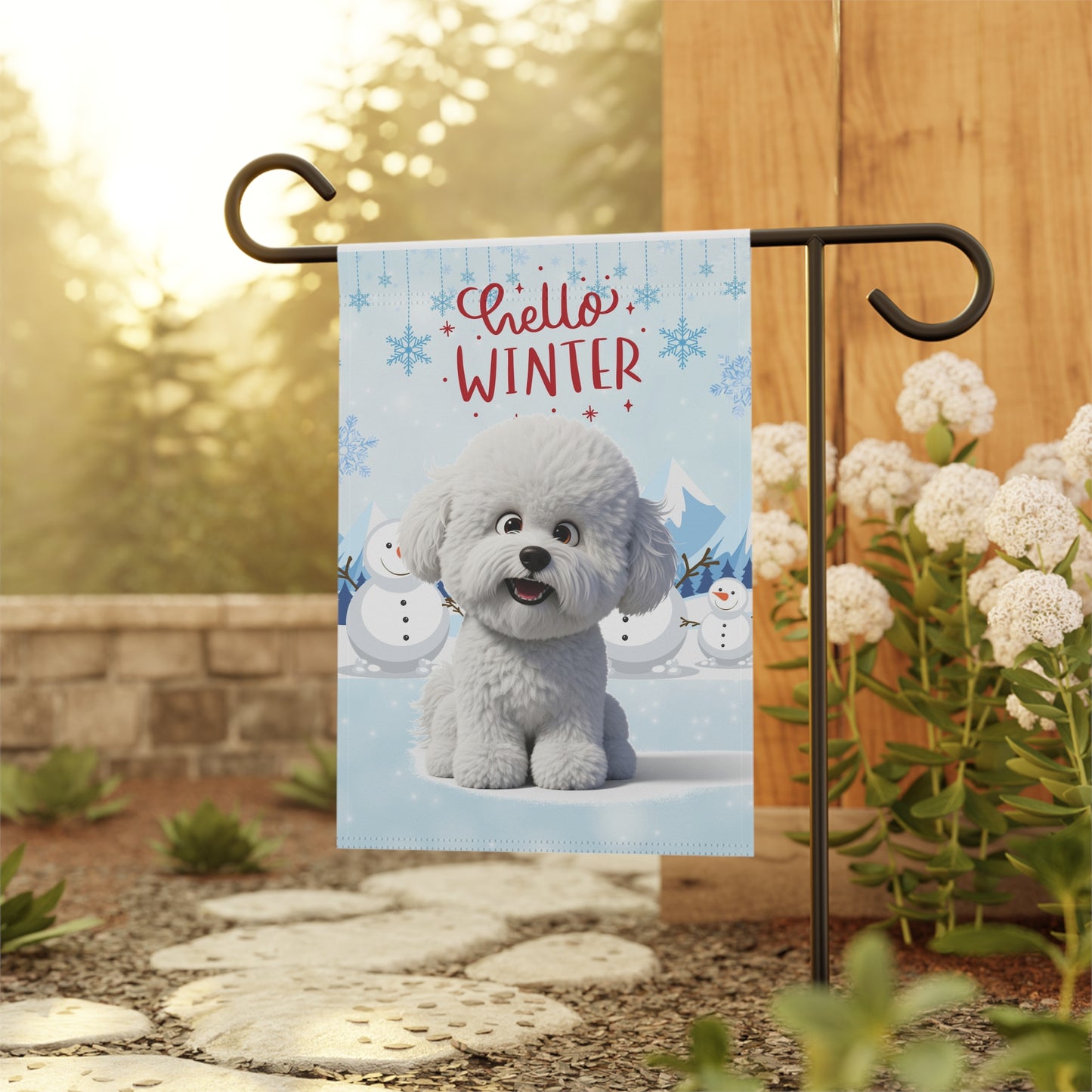 Bichon Frise Hello Winter Garden Banner