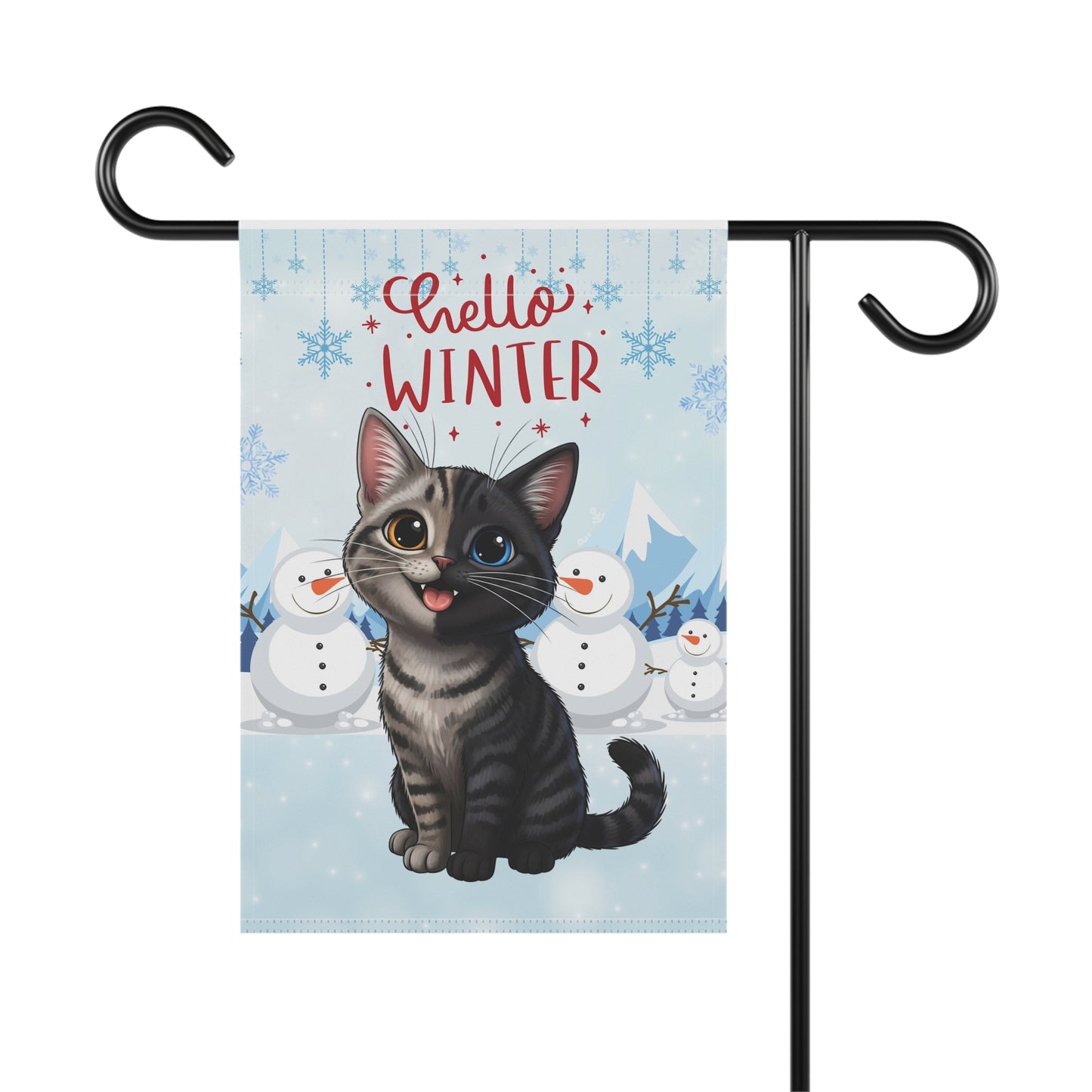 Short hair chimera cat Hello Winter Garden Banner
