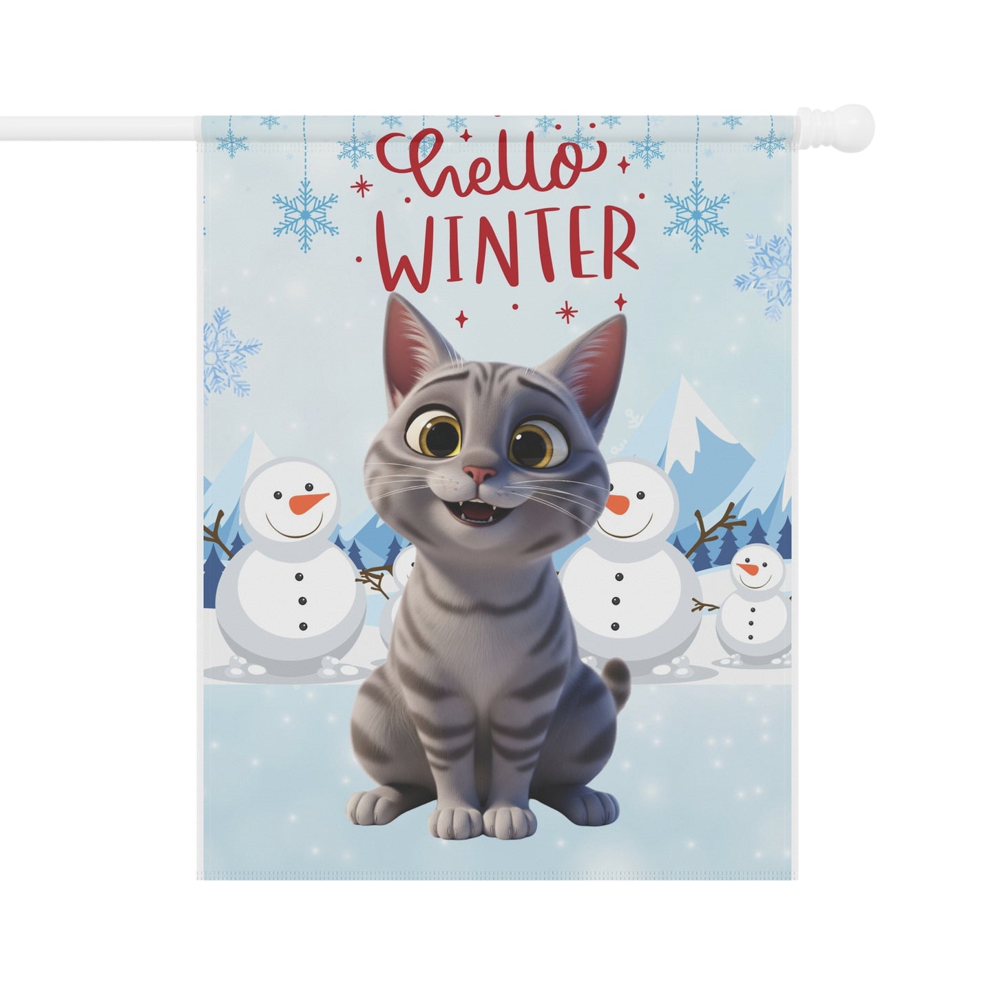 Short hair silver tabby cat Hello Winter Garden Banner