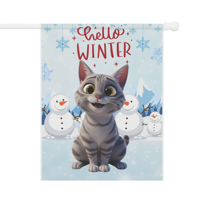 Short hair silver tabby cat Hello Winter Garden Banner