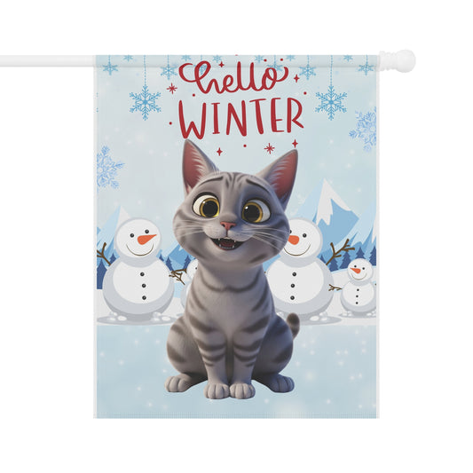 Short hair silver tabby cat Hello Winter Garden Banner
