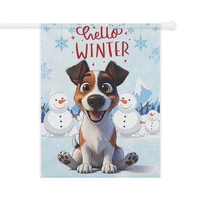 Jack Russell Hello Winter Garden Banner