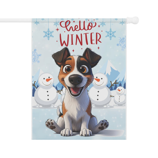 Jack Russell Hello Winter Garden Banner