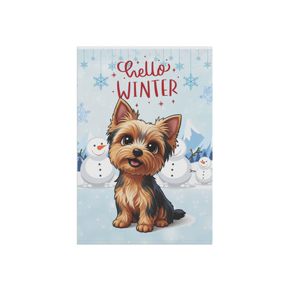 Yorkie Hello Winter Garden Banner