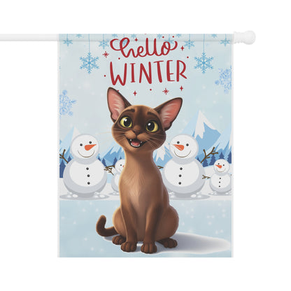 Short hair brown cat Hello Winter Garden Banner
