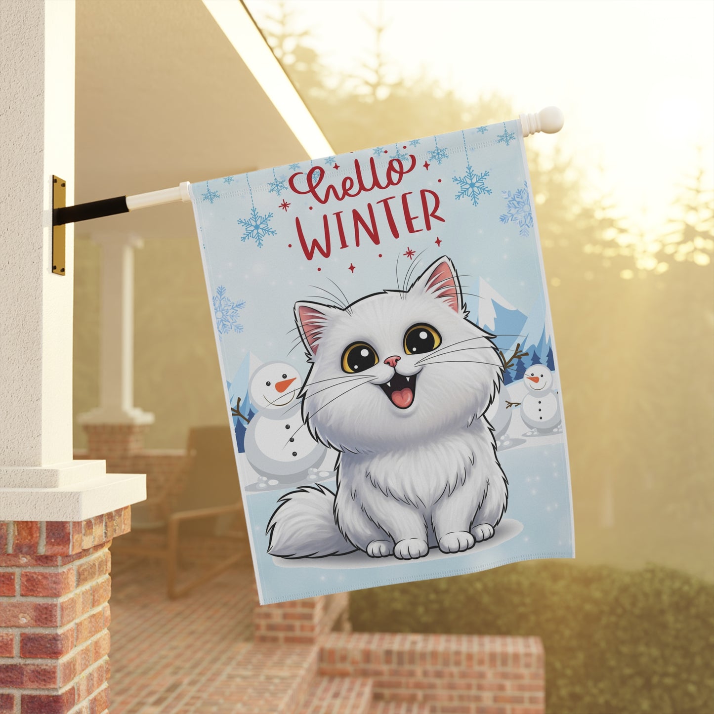 Persian Cat Hello Winter Garden Banner