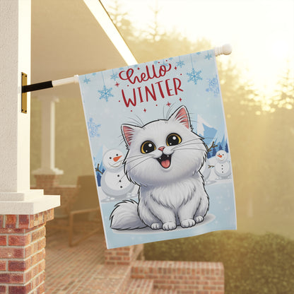 Persian Cat Hello Winter Garden Banner