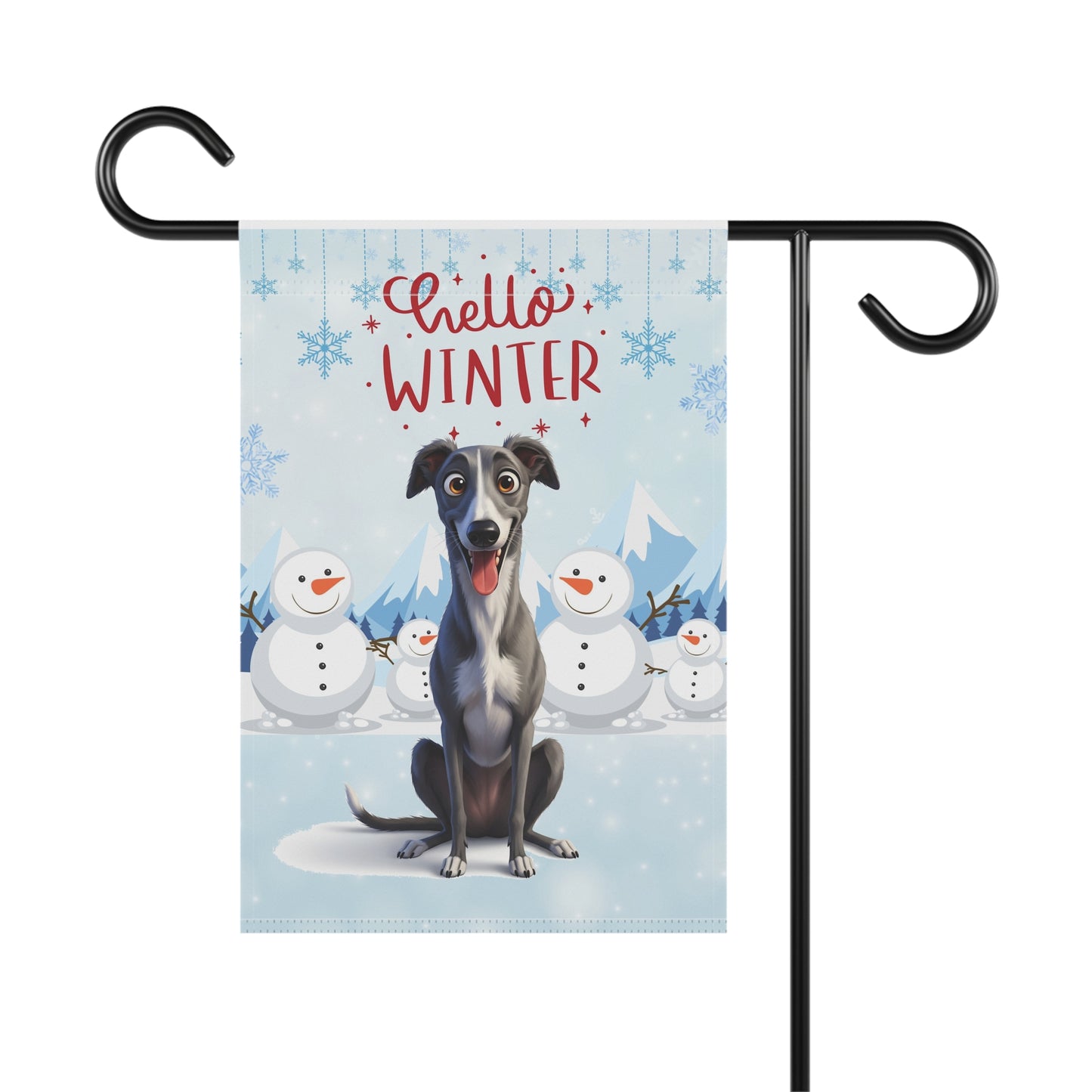 Greyhound Hello Winter Garden Banner