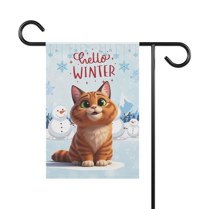 Short hair orange tabby cat Hello Winter Garden Banner