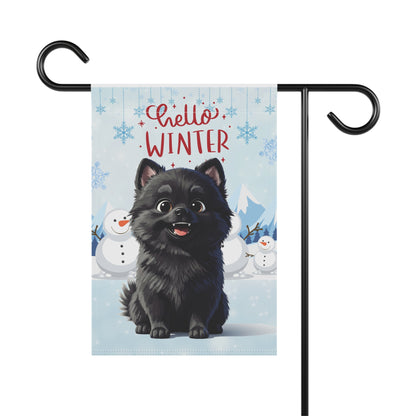 Pomeranian Hello Winter Garden Banner