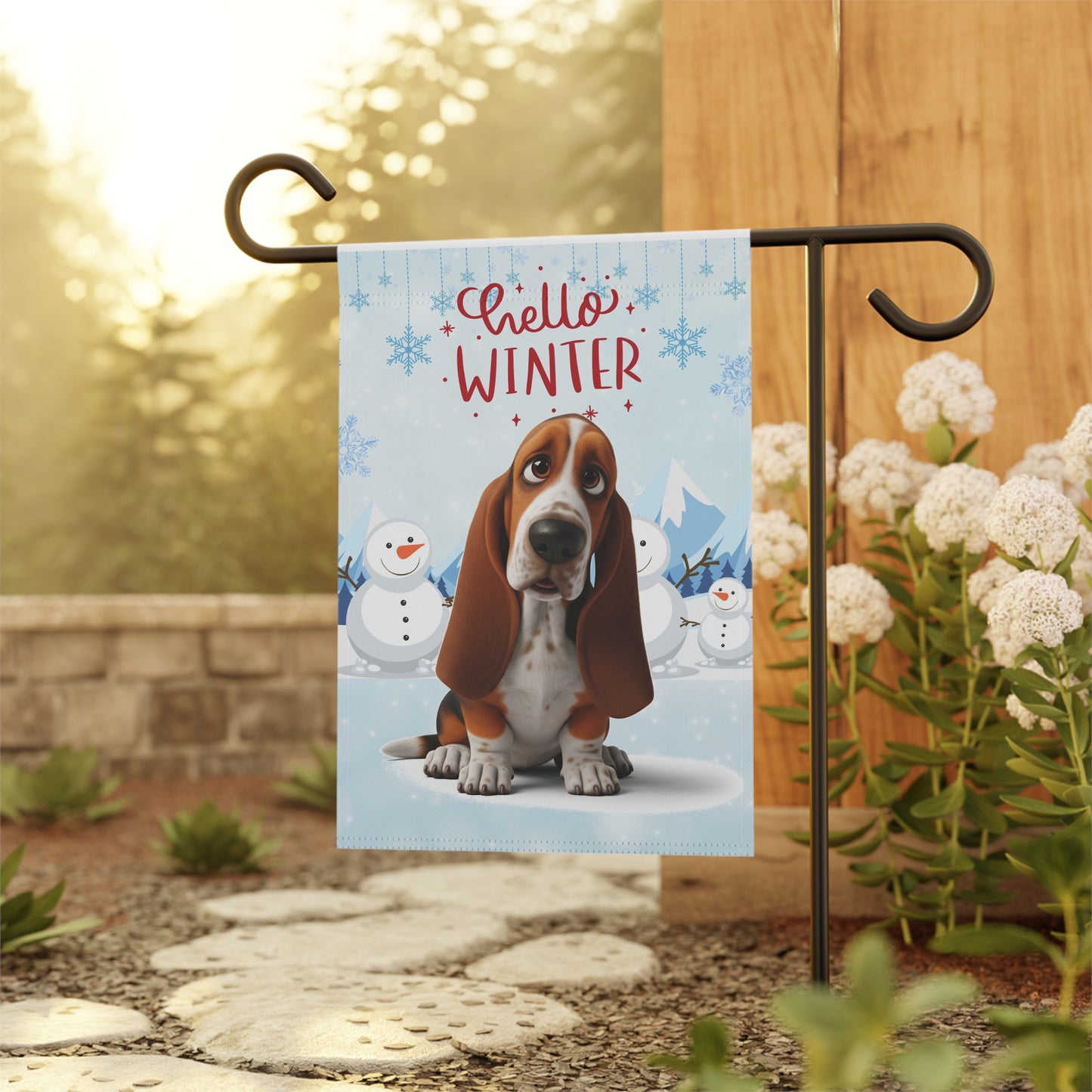 Basset Hound Hello Winter Garden Banner