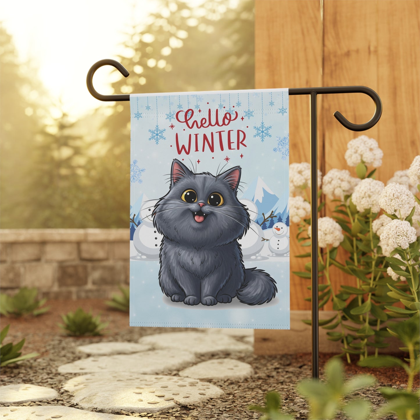 Persian Cat Hello Winter Garden Banner