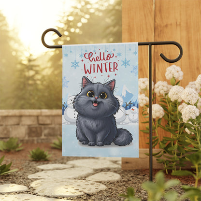 Persian Cat Hello Winter Garden Banner
