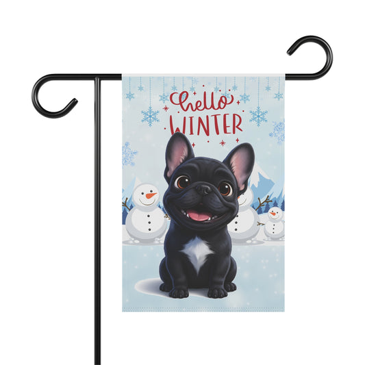 Frenchie Hello Winter Garden Banner