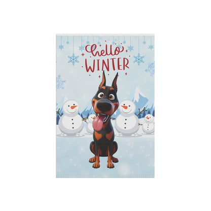 Doberman Hello Winter Garden Banner
