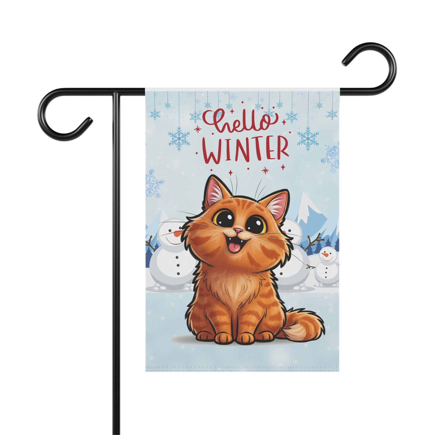Long hair orange cat Hello Winter Garden Banner