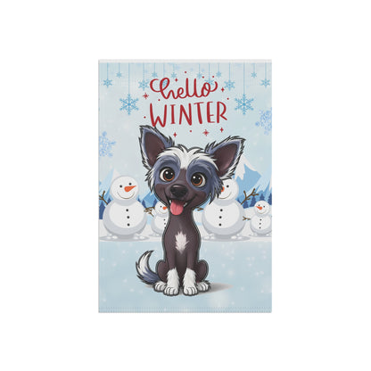 Chinese Crested Hello Winter Garden Banner