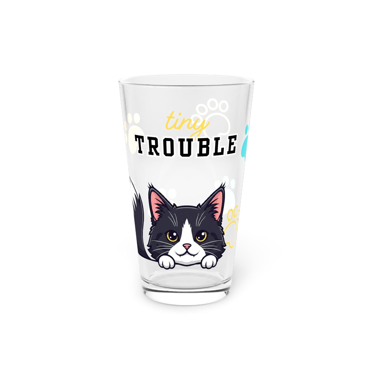 Long hair tuxedo cat Tiny Trouble Pint Glass