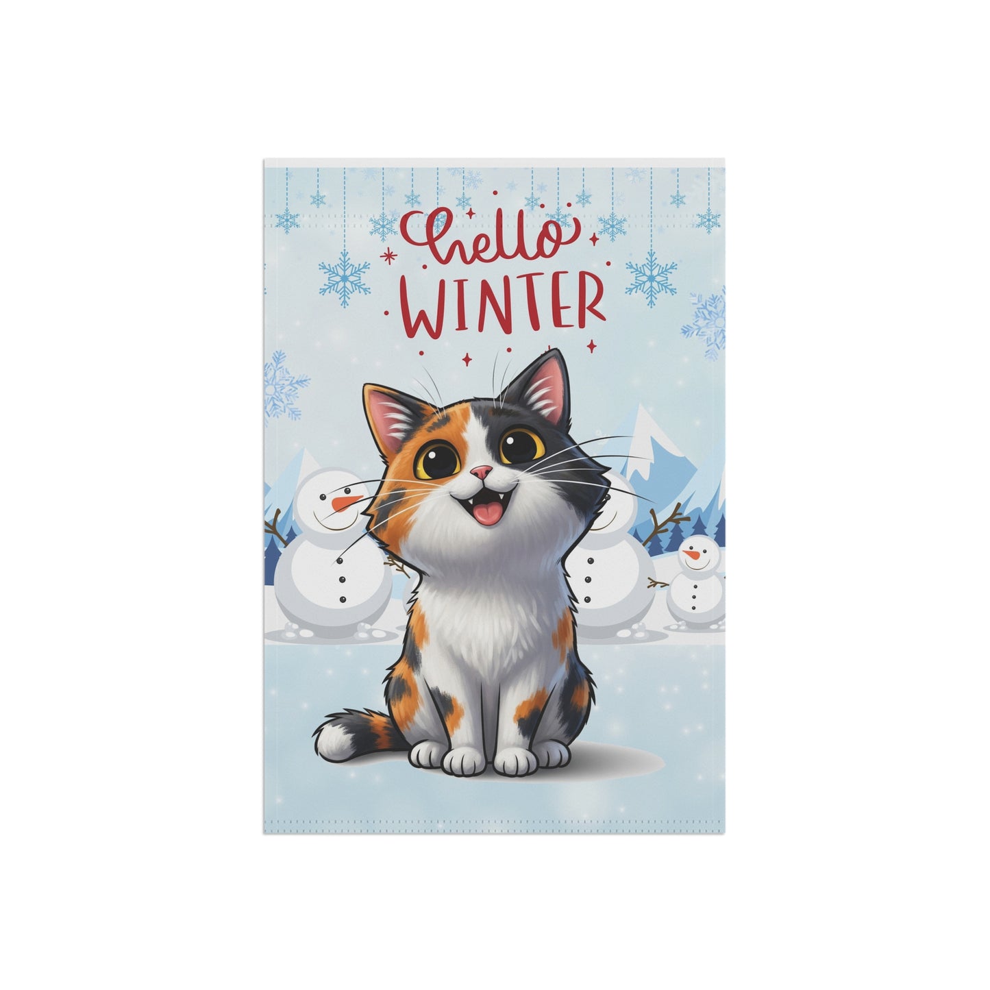 Short hair calico cat Hello Winter Garden Banner