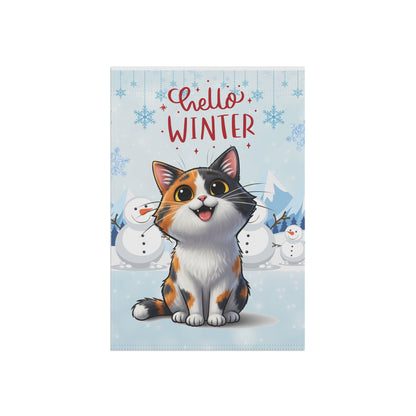 Short hair calico cat Hello Winter Garden Banner