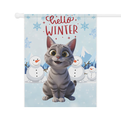 Short hair silver tabby cat Hello Winter Garden Banner