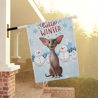 Oriental Shorthair Cat Hello Winter Garden Banner