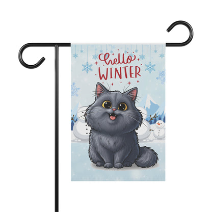 Persian Cat Hello Winter Garden Banner
