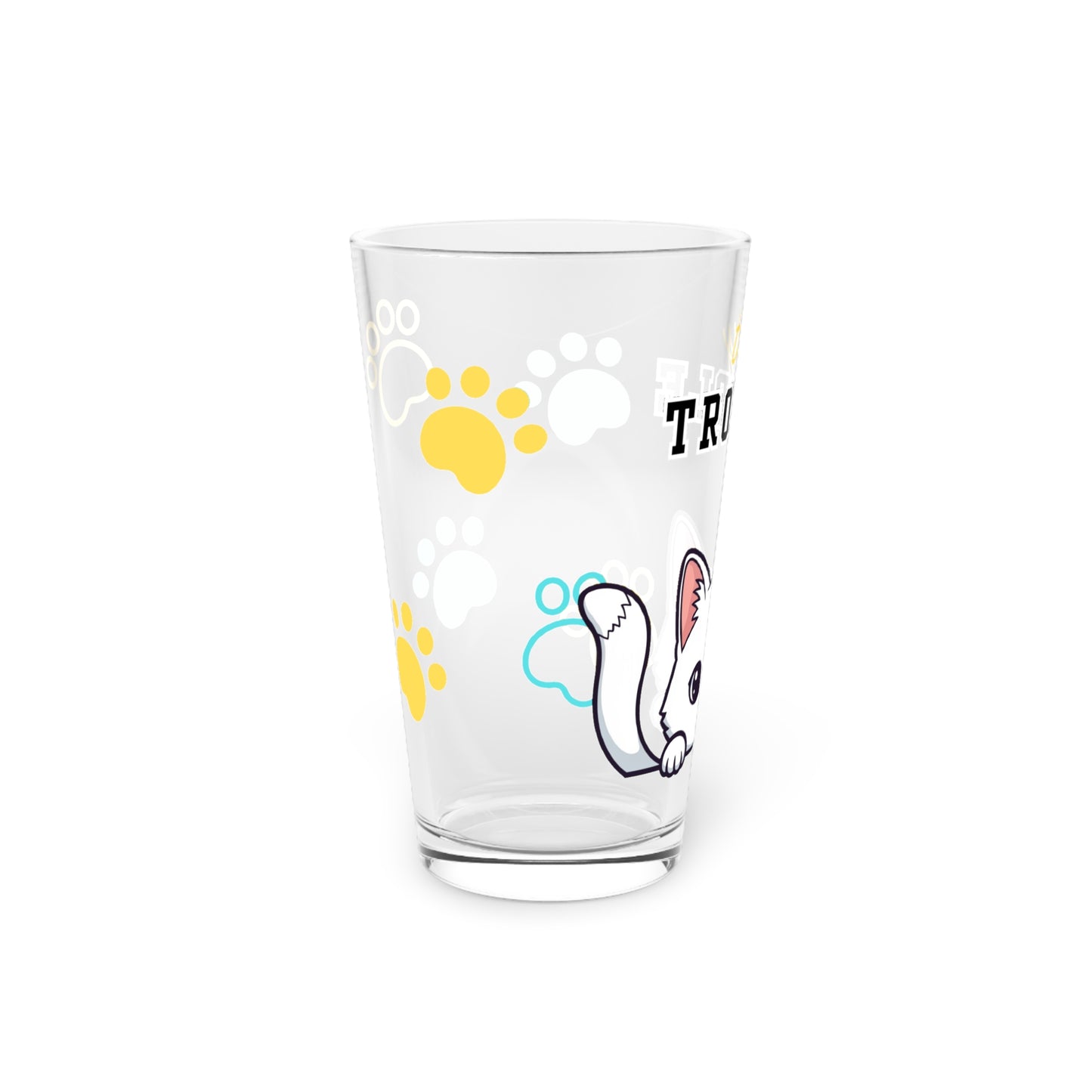 Short hair white cat Tiny Trouble Pint Glass