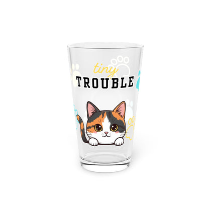 Short hair calico cat Tiny Trouble Pint Glass