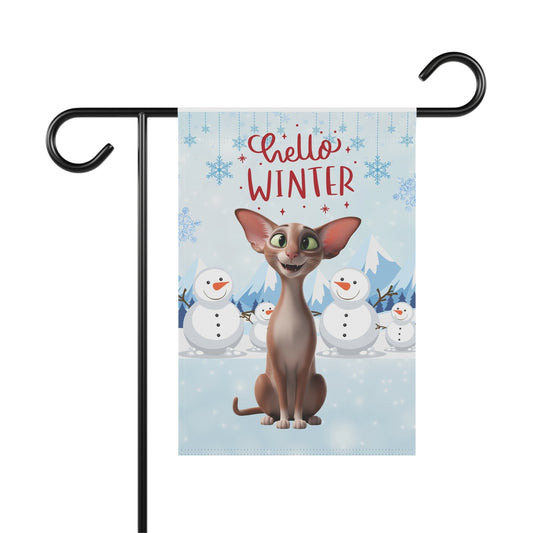 Oriental Shorthair Cat Hello Winter Garden Banner