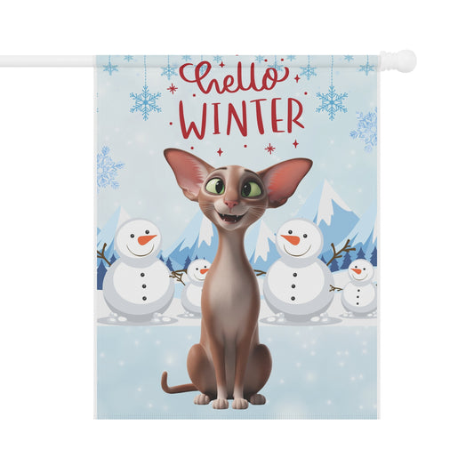 Oriental Shorthair Cat Hello Winter Garden Banner