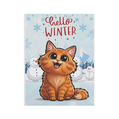 Long hair orange cat Hello Winter Garden Banner